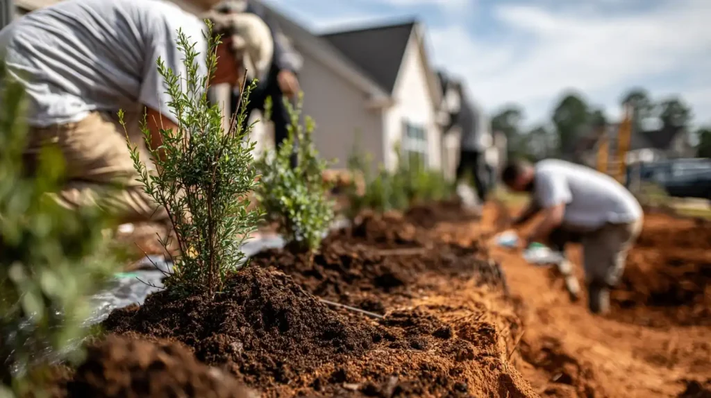 shrub installation in Raleigh NC for foundation planting and landscaping