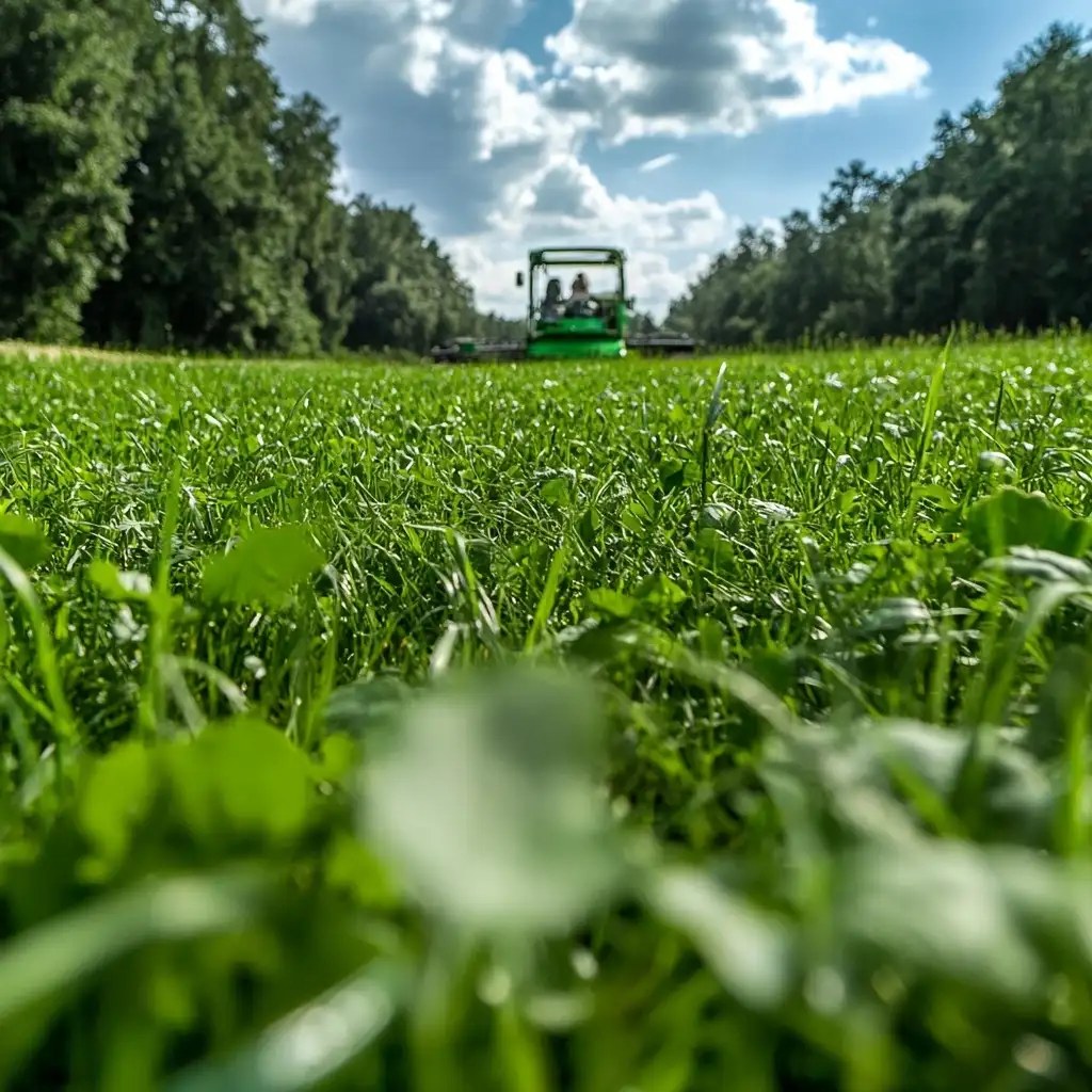 wake forest weed control services - lawn mower in the distance